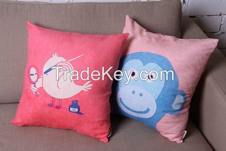 Rabbit and Monkey ---Let's enter into the geometry animal world Mineral Nano Crystal Cotton & Linen Pillow