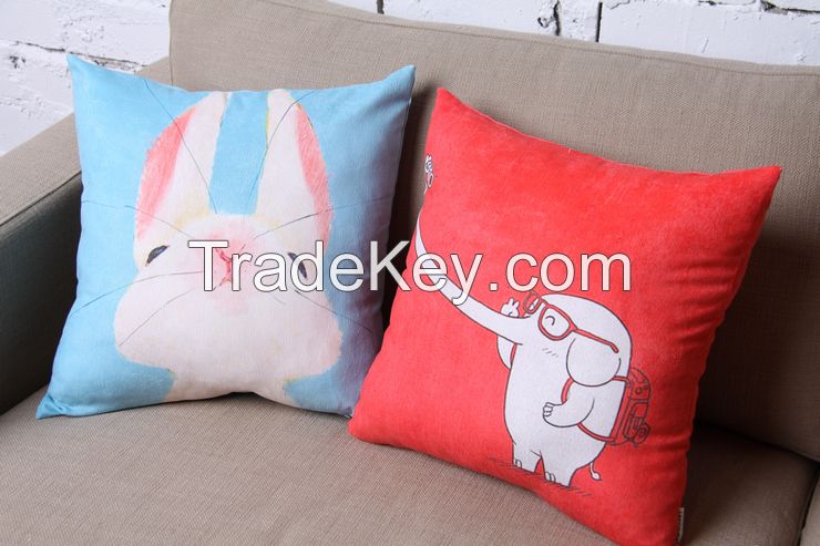 Rabbit and Monkey ---Let's enter into the geometry animal world Mineral Nano Crystal Cotton & Linen Pillow