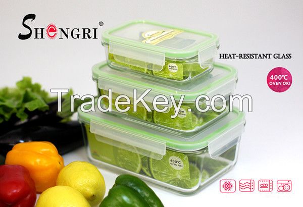 Glass Rectangular food Storage Container with Locklid