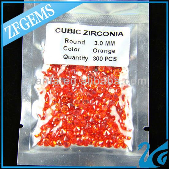heat resistant round brilliant cut  3mm orange cz gemstones for mirco pave