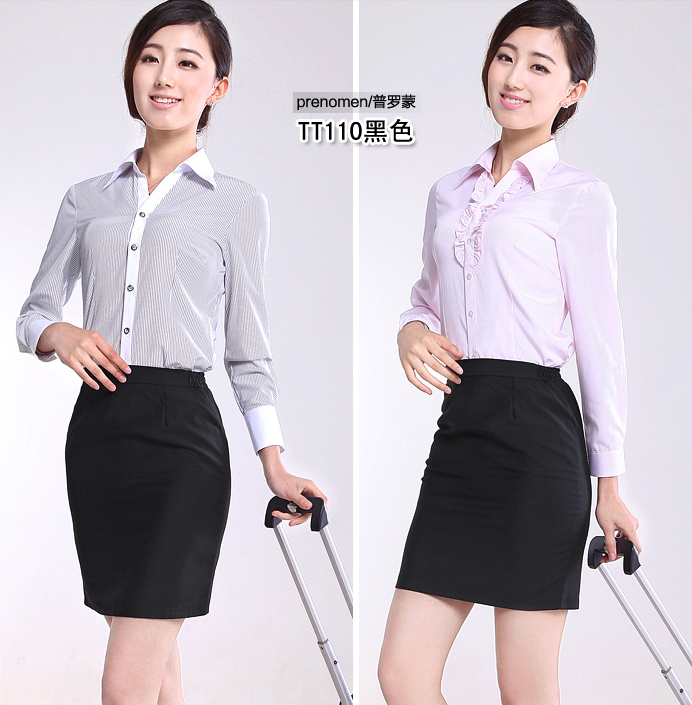 Fashion cotton Long sleeve,V collar type dress shirts for business Lady