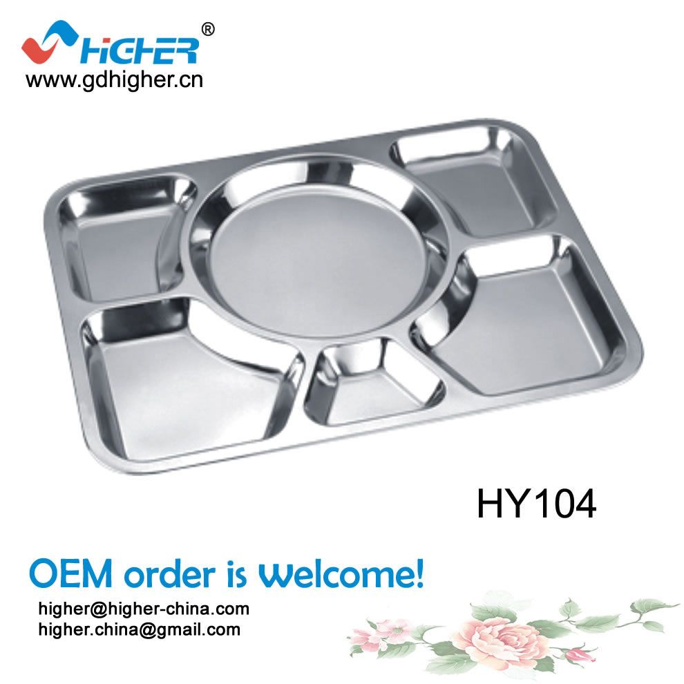 Six Compartment Stainless Steel Fast Food Tray