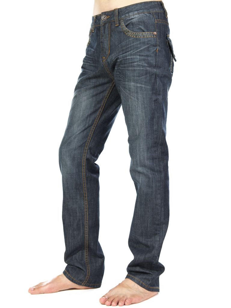 Men's 100% cotton denim jeans with embroidery at pocket