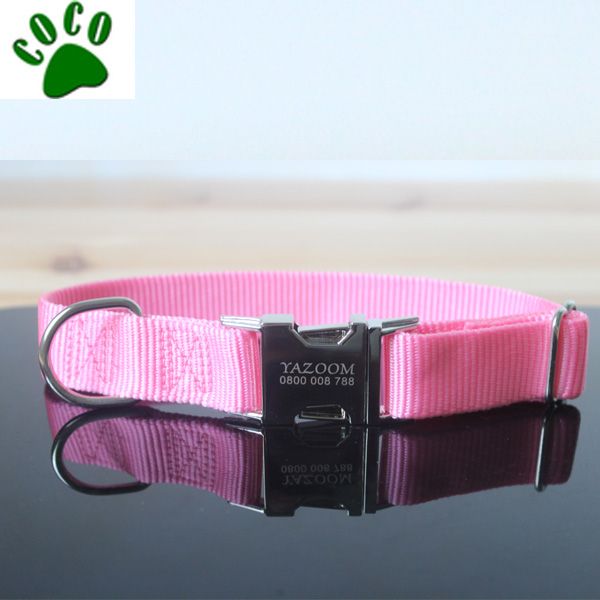 Brown Customized plain nylon dog collars with Laser Etched Personalized Buckle