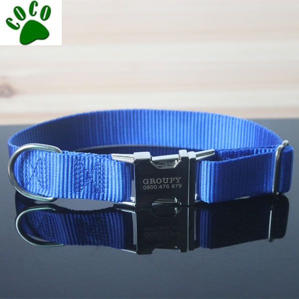 Brown Customized plain nylon dog collars with Laser Etched Personalized Buckle