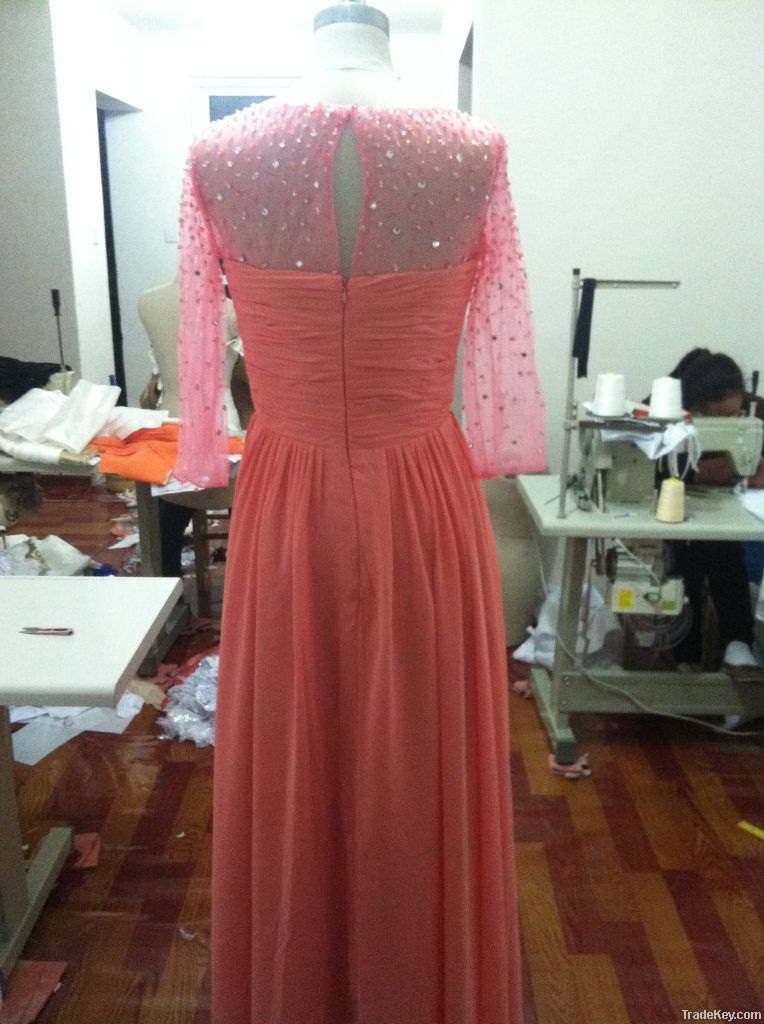 Wholesale - 2014 Evening Dresses Bateau See-through Long Sleeves Floor