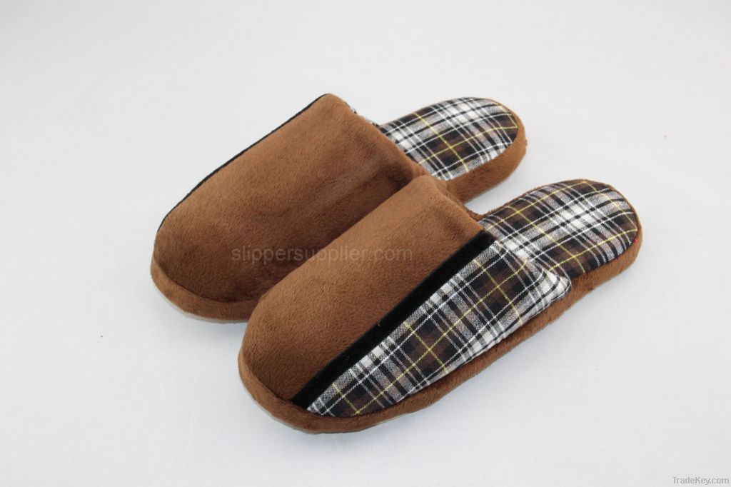 Mens easy velour and check mule slippers