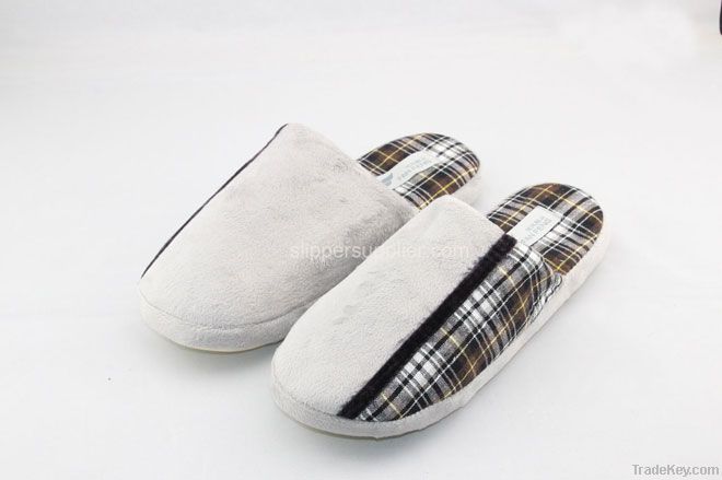 Mens easy velour and check mule slippers