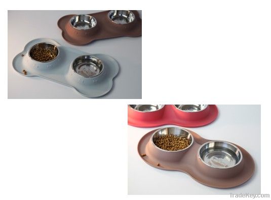 Silicone pet double bowl