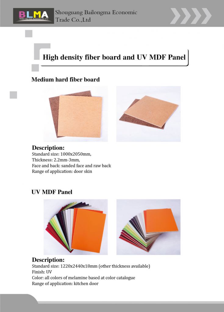 High density fiber board and UV MDF Panel 