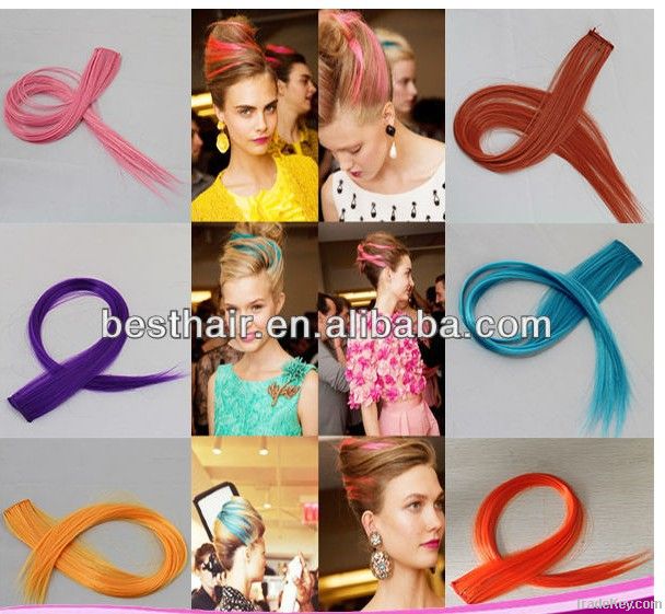 Hot selling ! Fashion fancy colors high quality synthetic clip in hair extension