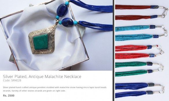 Silver Plated, Antique Malachite Necklace