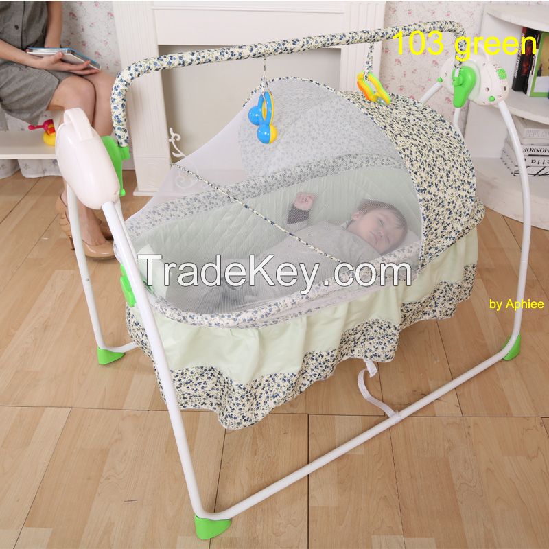 Metal frame cotton fabric auto baby rocker swing bed baby cradle cot bed  electric baby bassinet crib wholesale China By Jinjiang Chengfuxing  Children Product Co., Ltd.