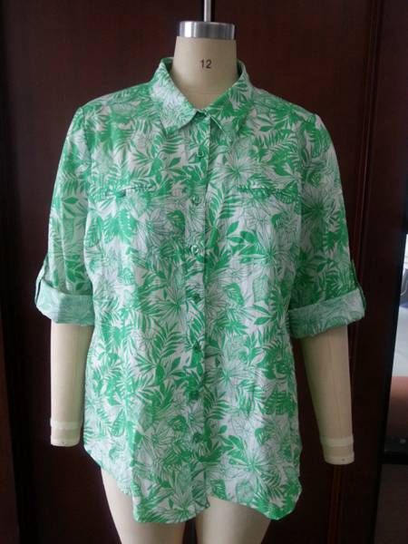 LADIES' 100% LINEN MIAMI SOCIAL PRINT PLUS SIZE SHIRT