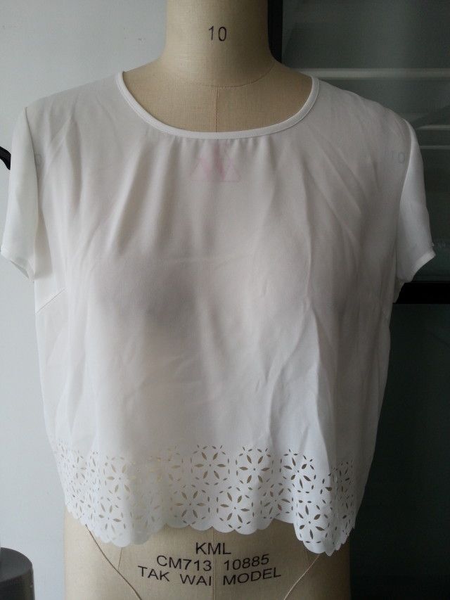 LADIES' 100% POLYESTER LASER EMBROIDERED SHORT SLEEVE TOP