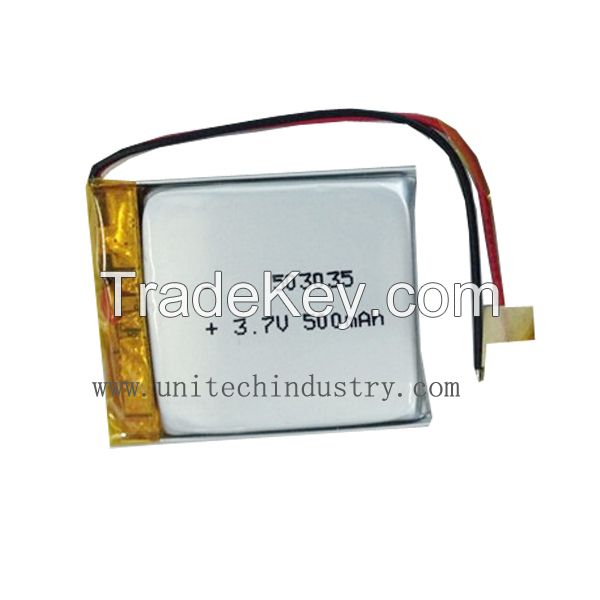 Rechargeable Li-polymer battery  503035 500mAh 3.7V lipo battery