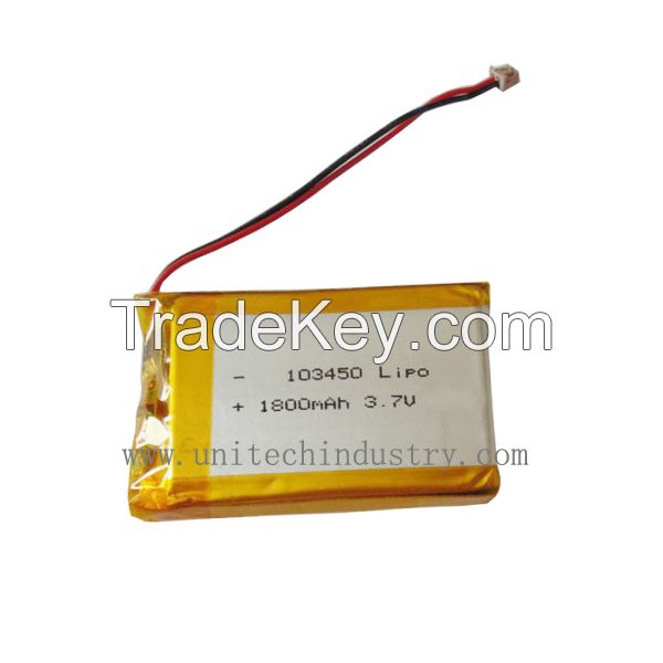 Rechargeable lithium polymer battery 103450 3.7V 1800mAh lipo batteries