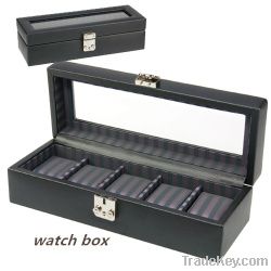 Diy engraved black pu leather watch  box for men