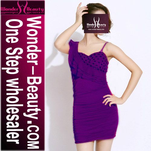 Purple Gemstone Fold Fashion Dress 