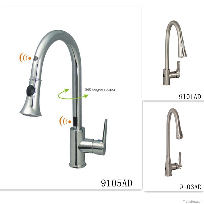 Double Sensor Kitchen Faucet with Pull Type