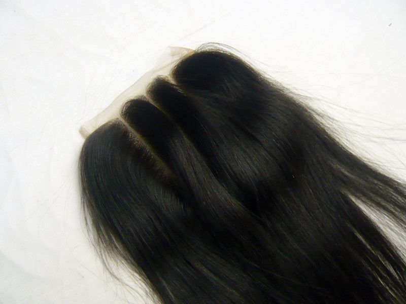 unprocessed human hair top lace closure three part  silky straight