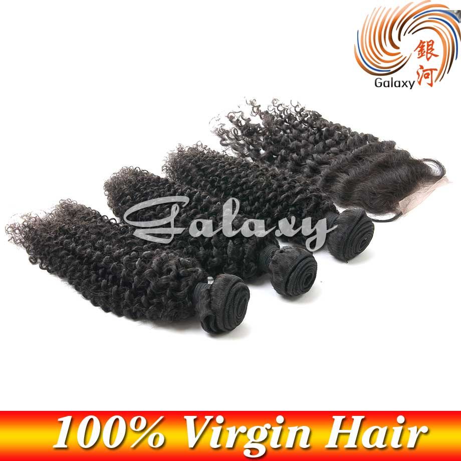 7A Virgin Human Hair Products Brazilian Curly Wave 3 pcs Hair Weft With a Top Lace Closure