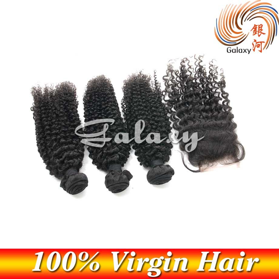 7A Virgin Human Hair Products Brazilian Curly Wave 3 pcs Hair Weft With a Top Lace Closure