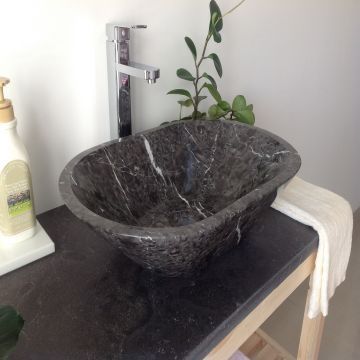 Grey Marble Bathroom Counter-mounted Washbasin, Measures 520x350x127mm