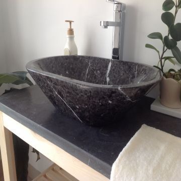 Grey Marble Bathroom Counter-mounted Washbasin, Measures 520x350x127mm