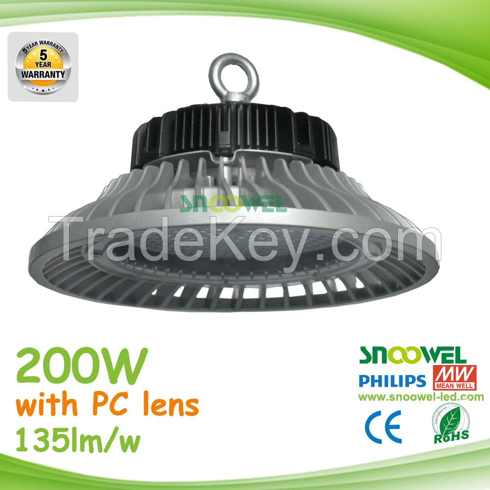 High quality 100W 120W 150W 200W 140LM/W high end UFO LED high bay lights with PC lens