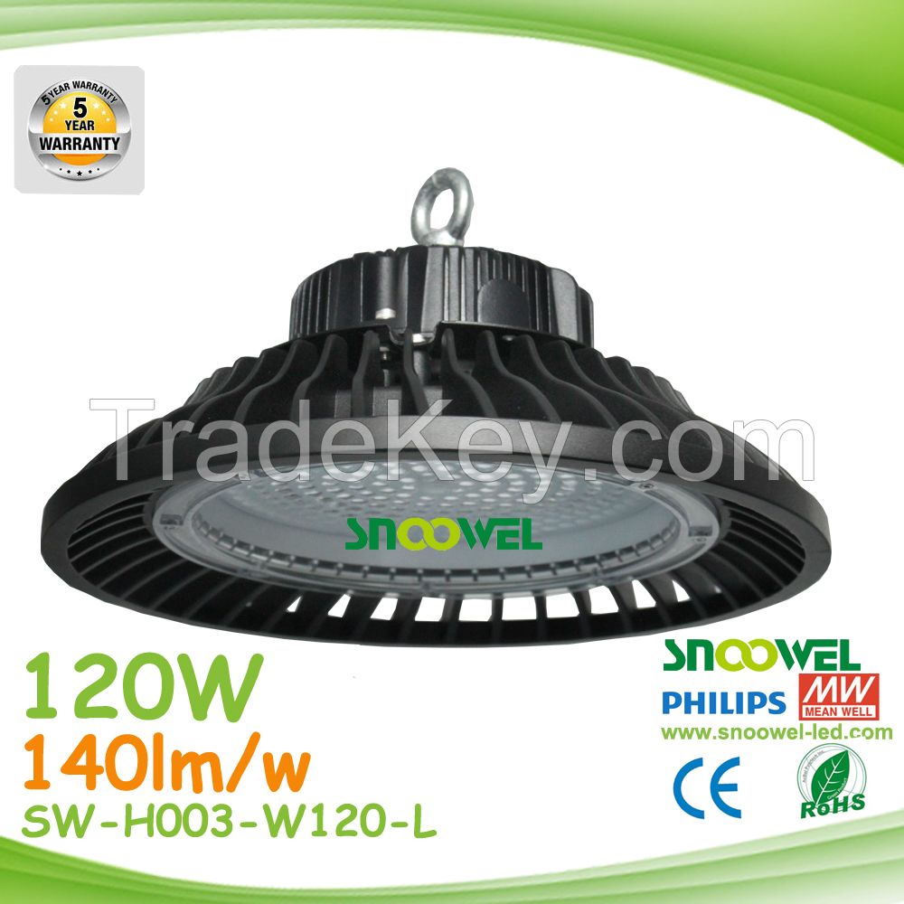 140lm/w  5 Years Warranty IP65 150w UFO Led High Bay Lights With 90 degree PC Lens