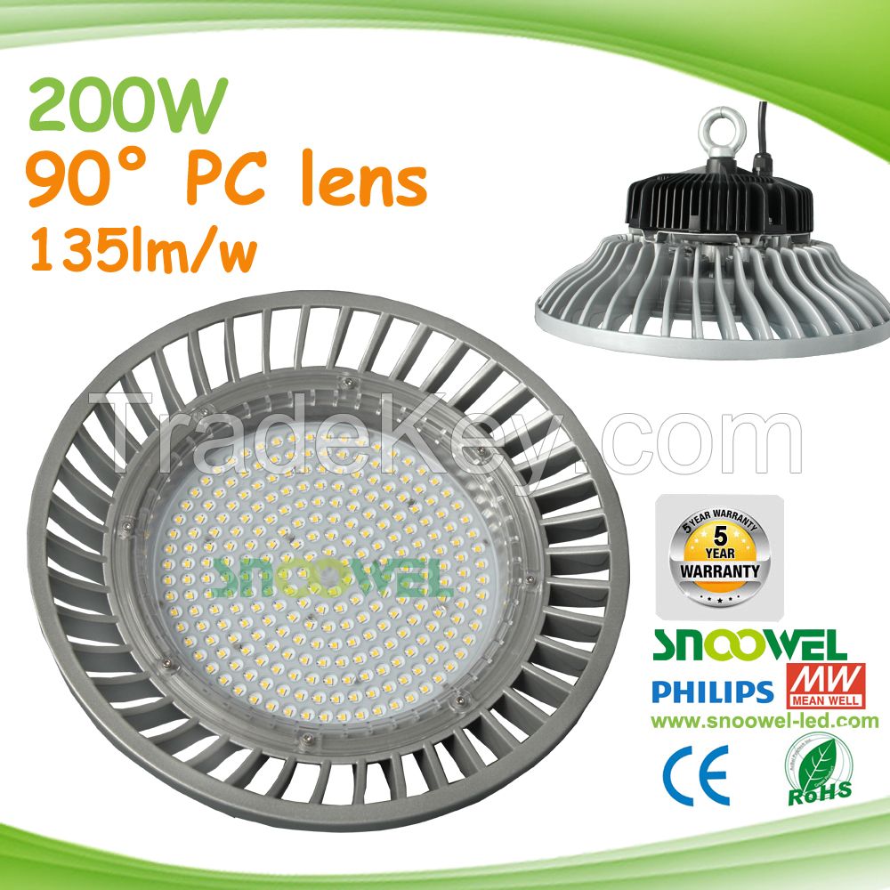 140lm/w  5 Years Warranty IP65 150w UFO Led High Bay Lights With 90 degree PC Lens