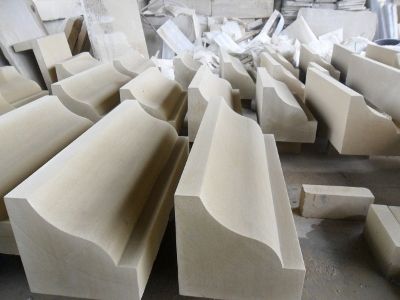 yellow sandstone window trims, cornice from factory