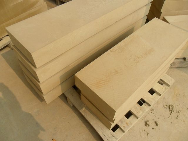 yellow sandstone window trims, cornice from factory