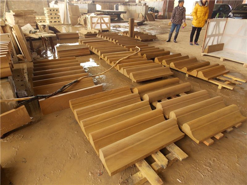 yellow sandstone window trims, cornice from factory