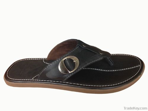 genuine leather buckle men slippers