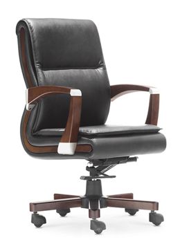 Modern Leather Office Chairs,Wooden Armests and Leg,in Promotion Now