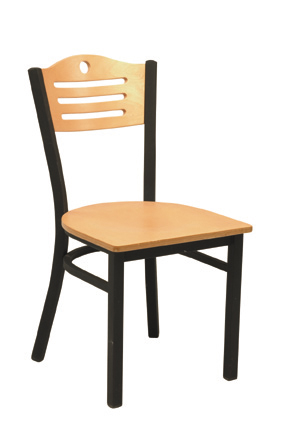 Power coated steel chair with wood seat back and seat