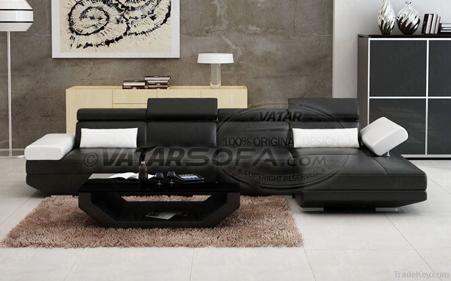 D3311C Black and white contemporary leather sofa