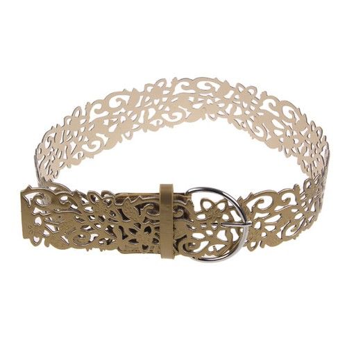 Woman Lady Elegant Leather Hollow Flower Tie Decoration Waist Belt Waistband Gold