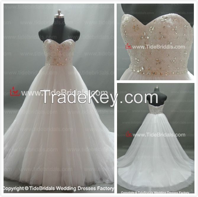Ball gown Strapless Zipper back Lace Chapel Train Party Wedding Dress Bridal Gown (SZRR001)