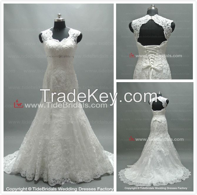 Mermaid Straps Keyhole back Lace Chapel Train Party Wedding Dress Bridal Gown (AS2662B)