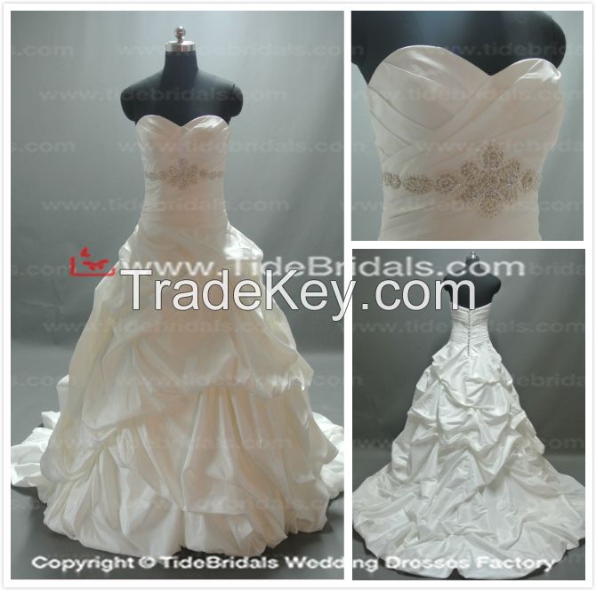Ball gown sweetheart Strapless Zipper back Satin Chapel Train Party Wedding Dress Bridal Gown (SZRR10-3)