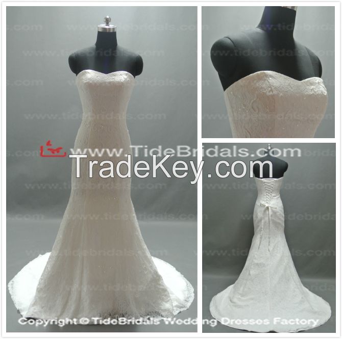 Mermaid Strapless Lace up back Lace Chapel Train Party Wedding Dress Bridal Gown (SZRR001)