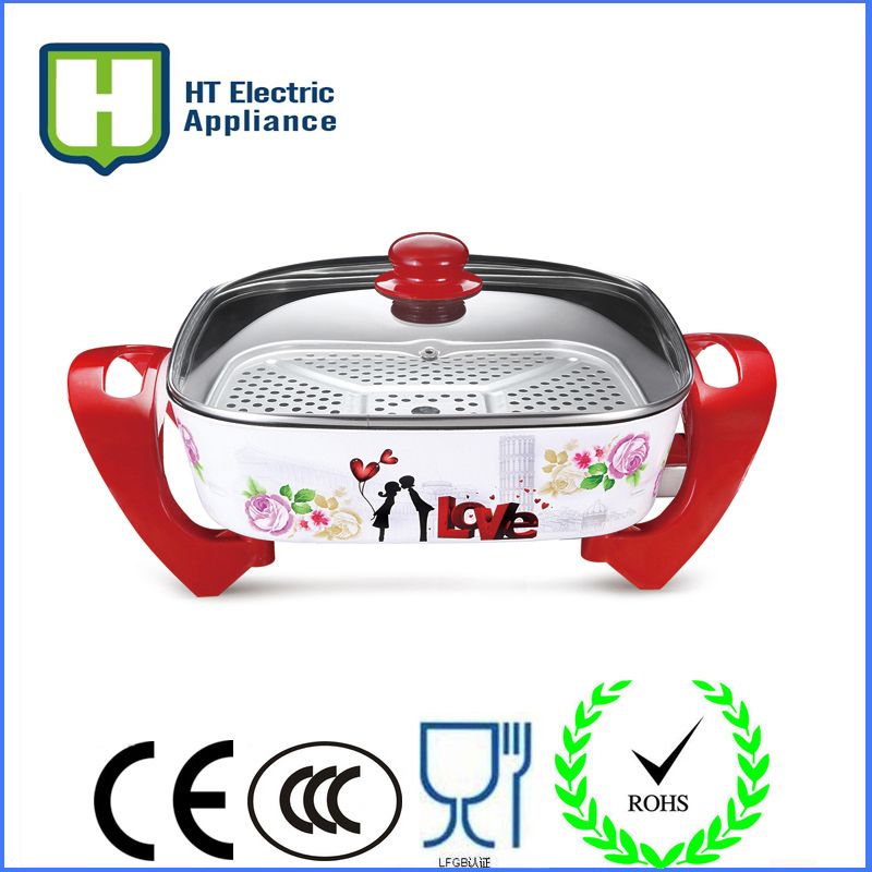 Square electric pan with decals