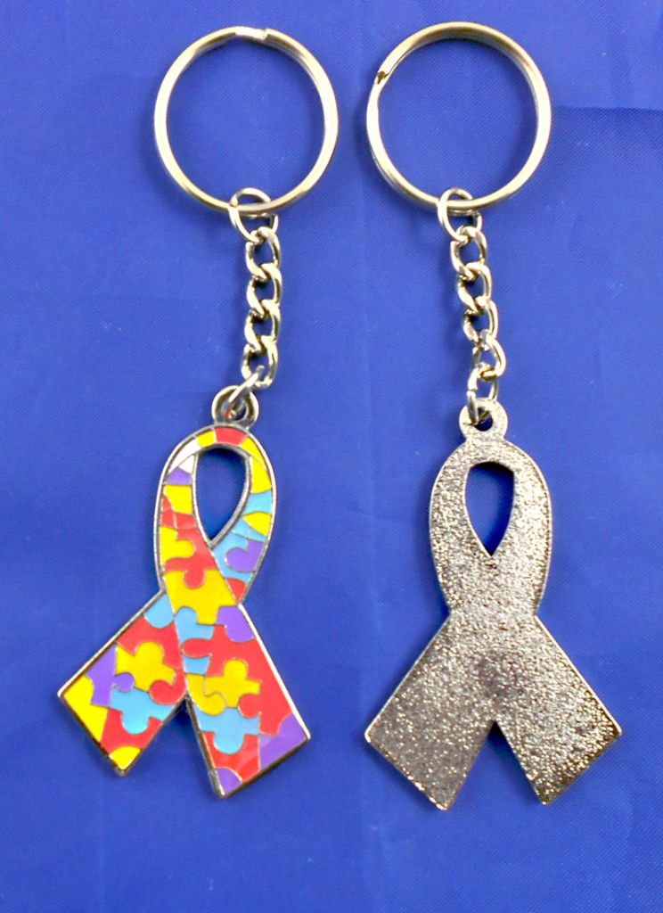 Metal  Key chains Autism Awareness Keyring Ribbon Keychain  