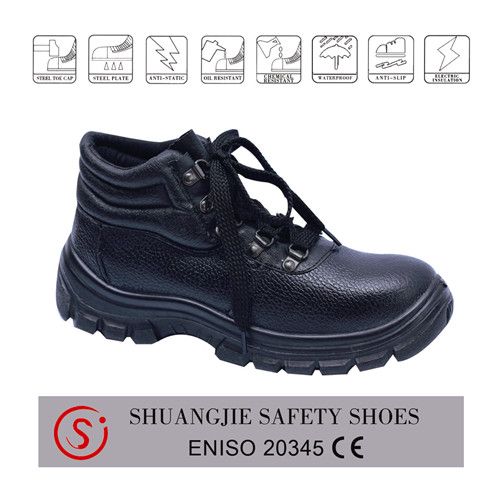 Genuine leather steel toe cap safety shoes PU injection hard work safety boots 8055-1