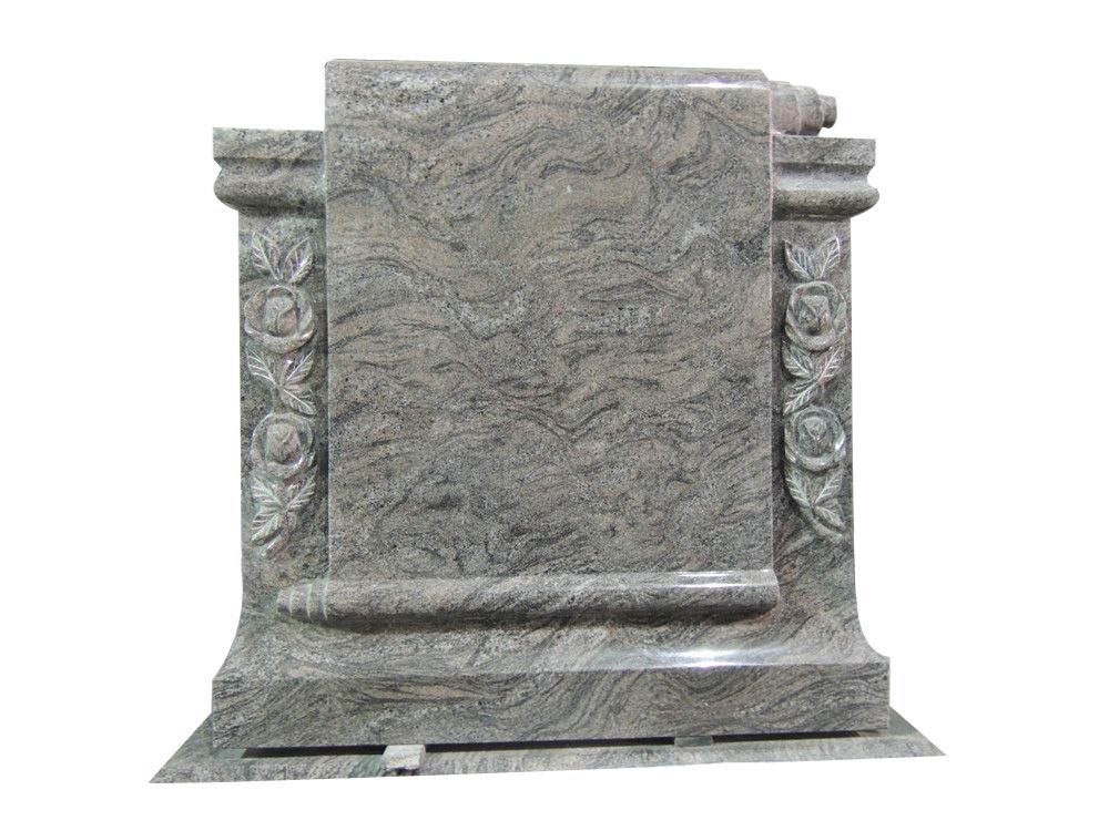 scroll with rose carving granite headstone