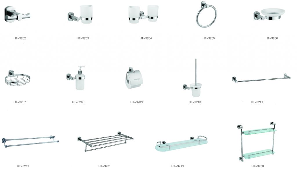 sanitary accessories, towel bar, Towel ring, robe hook, paper holder, tubmbler holder, soap holder, soap basket, toilet brush, glass shelf