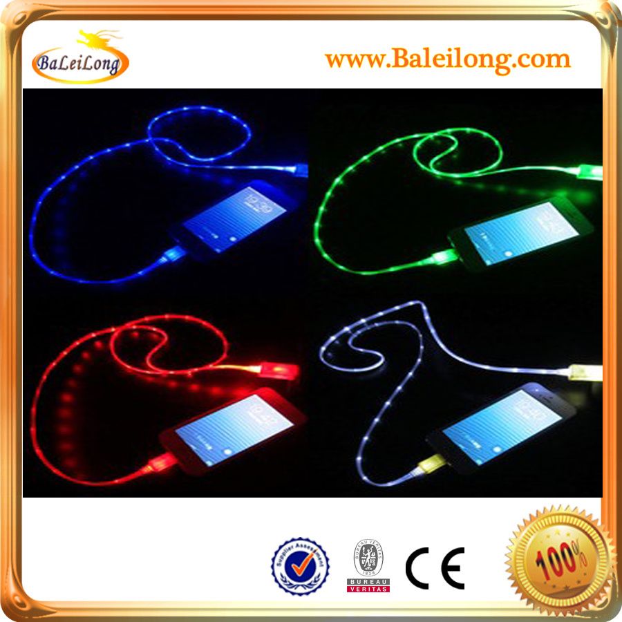 New Flash Color LED Light USB Sync Charger Cable For Apple iPhone 5 5S 4 4S 3 IPAD MINI MICRO USB